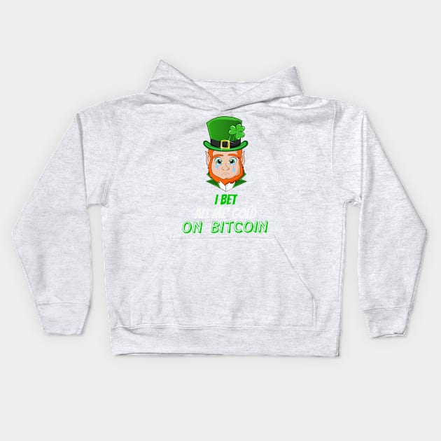 Funny Saint Patricks Day Bitcoin Leprechaun Kids Hoodie by BansheeApps